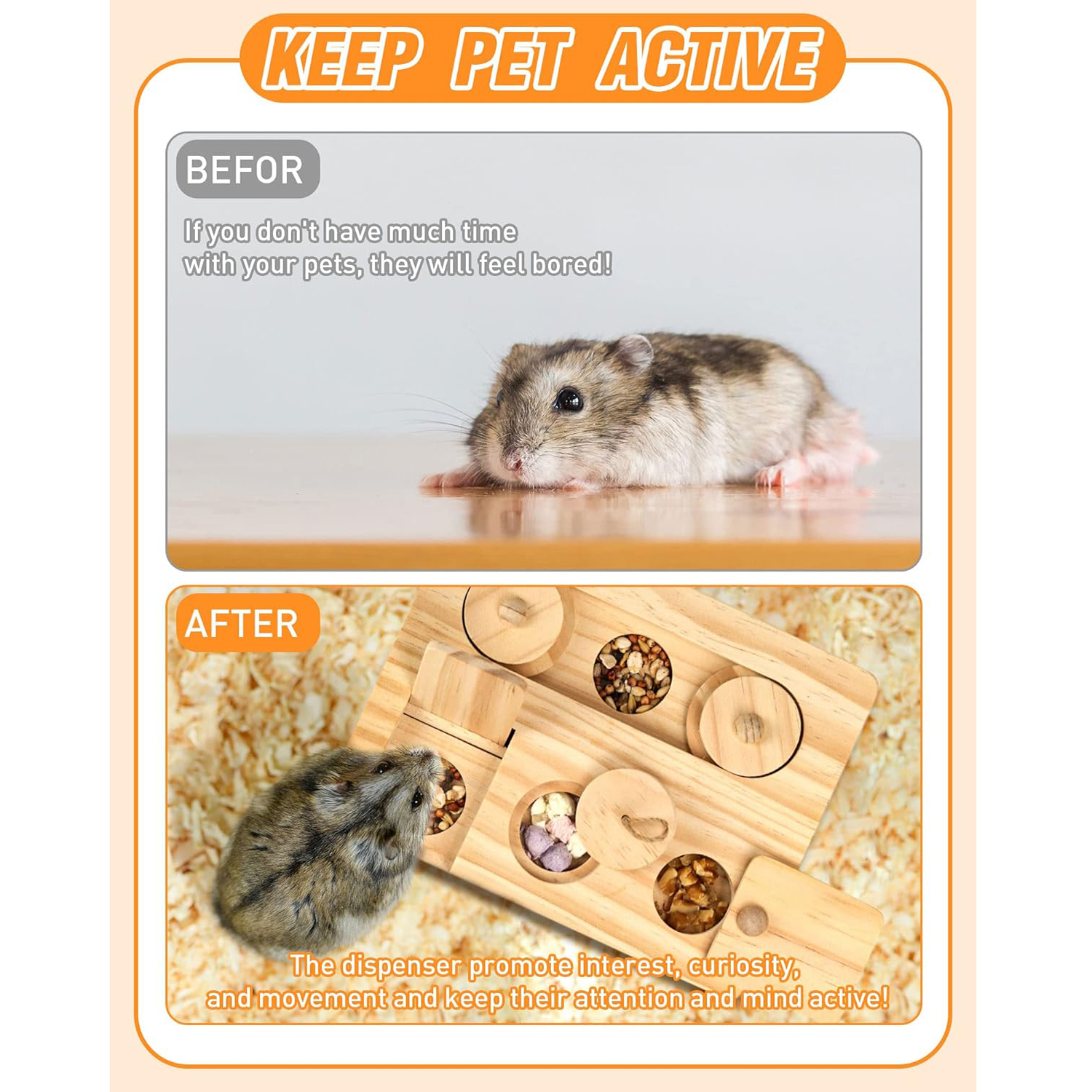 1PC Guinea Pig Foraging Toys, 6 in 1 Hamsters Wooden Interactive Enrichment Toys, Treat Dispenser for Rabbits, Bunny, Chinchillas, Rats and Gerbils