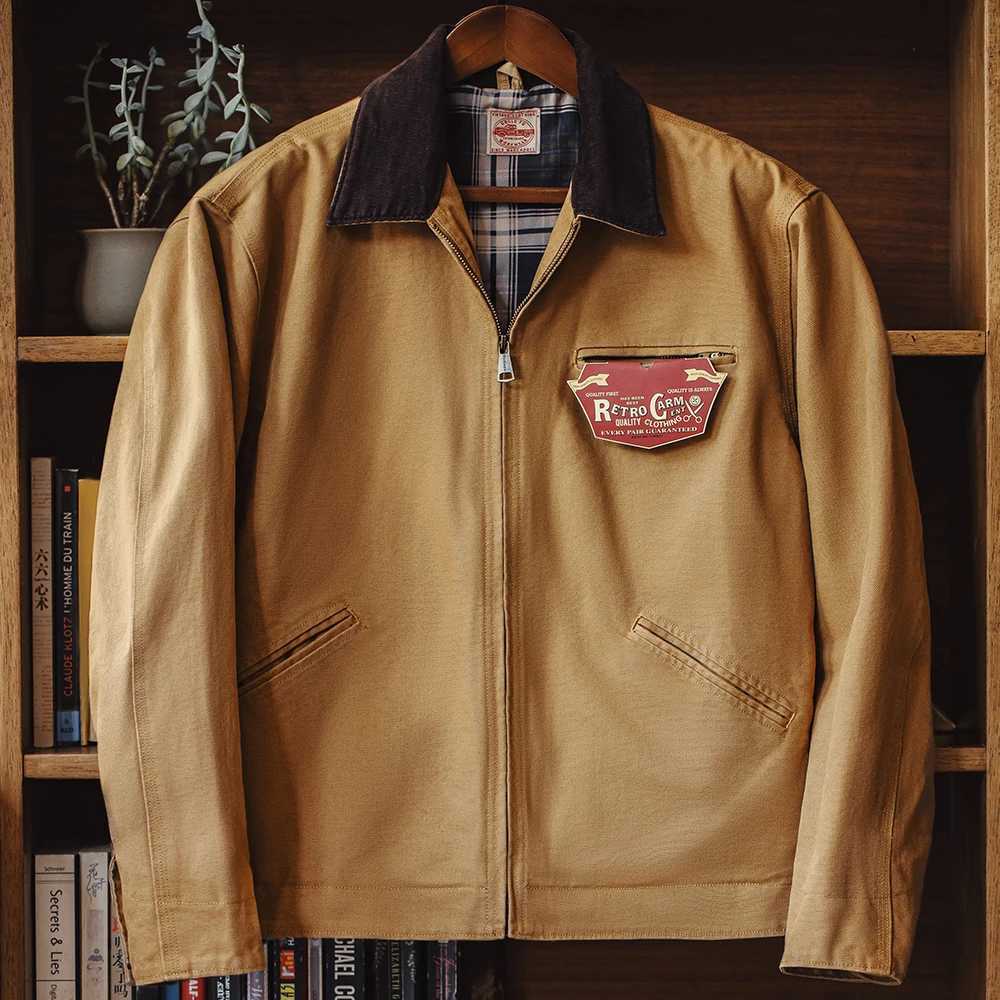 Maden Retro Canvas Detroit Hunting J001 Jacket with Heavyweight Cotton Pockets Design Lapel Collar Zipper Coat for Mens Autumn X250213