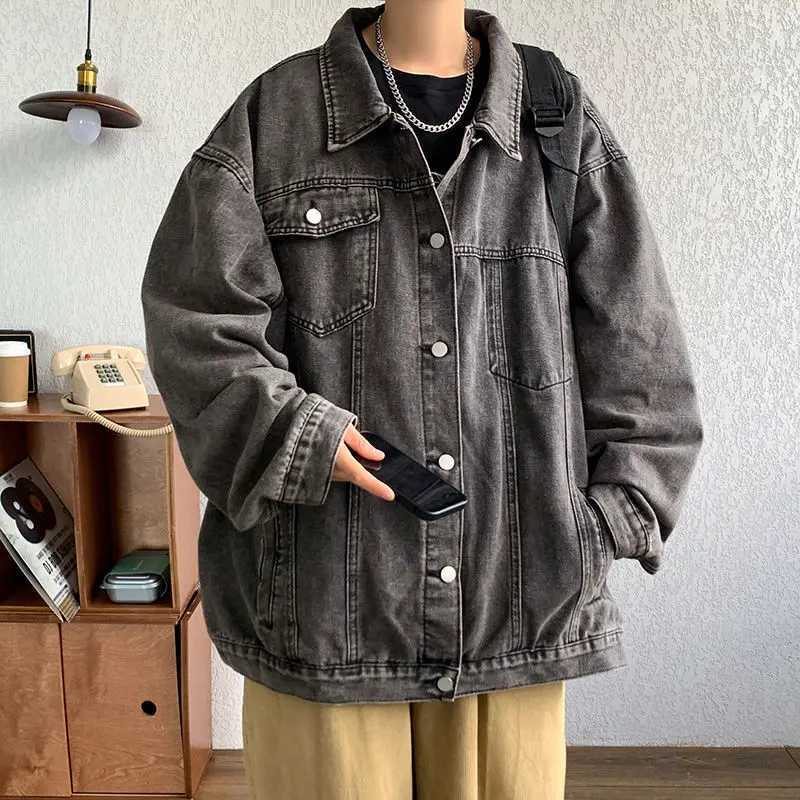 Denim Jacket Mens High Street Trendy Brand Loose Workwea Casual Versatile Lapel Couple Tops X250213