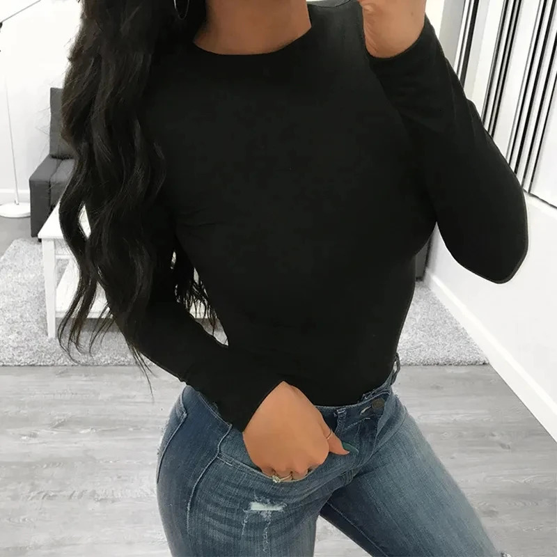 Women cotton Bodysuits Long Sleeve Black Bodysuit O Neck Spring Winter White Body Top Sexy Streetwear clothes suit clothing y2k 250211