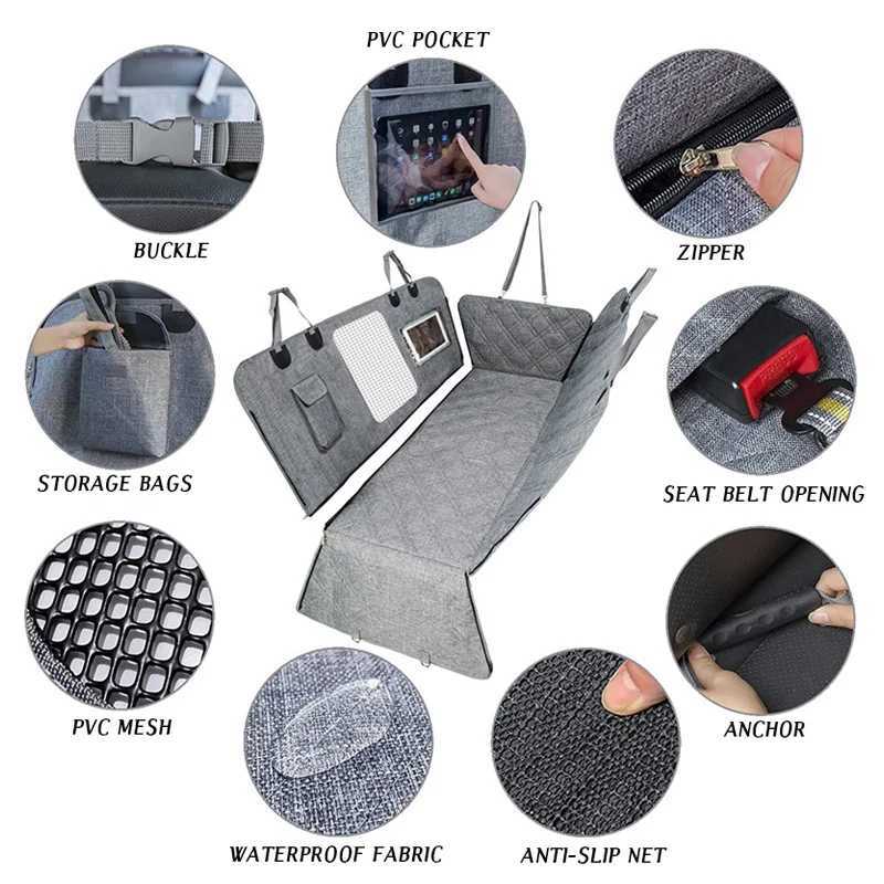 Dog Car Seat Covers Oxford Mesh Pet Carrier Dog Waterproof Rear Back Carrying Car Seat Cover Puppy Cats Hammock Cushion Protector With Zipper Pocket H