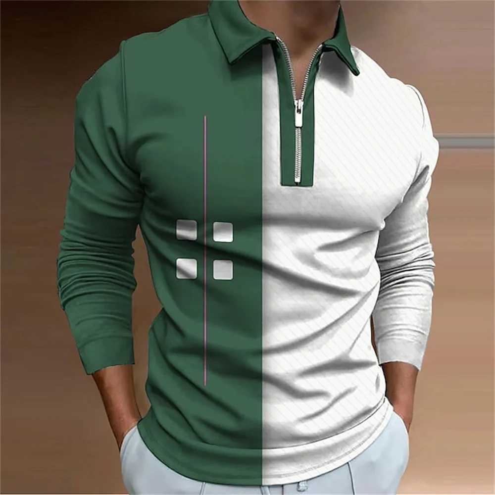Long Sleeve Zipper POLO Shirt Men 3D Printed Lines Classic T-shirt Spring Autumn Business Casual Oversized Lapel Clothing X250213