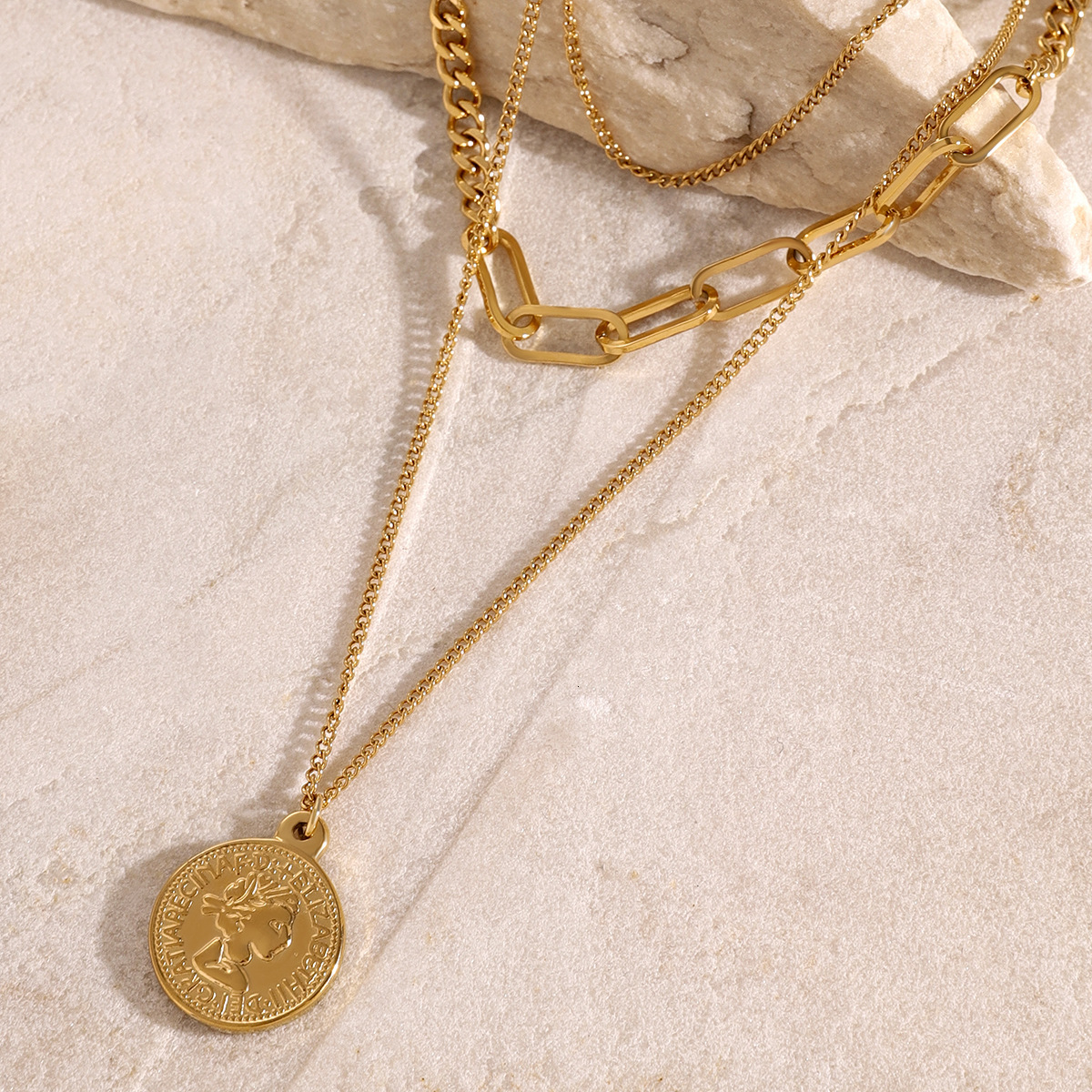 Stainless Steel Gold Multi-layer Necklace High-grade Sense Ins Pendant Jewelry European And American Color Titanium Steel Collarbone Chain for women