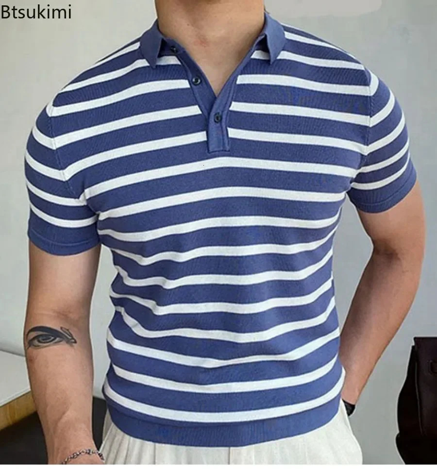 mens business casual polo shirt summer short sleeved knitted collar breathable top high-quality mens paradigm shirt 250208