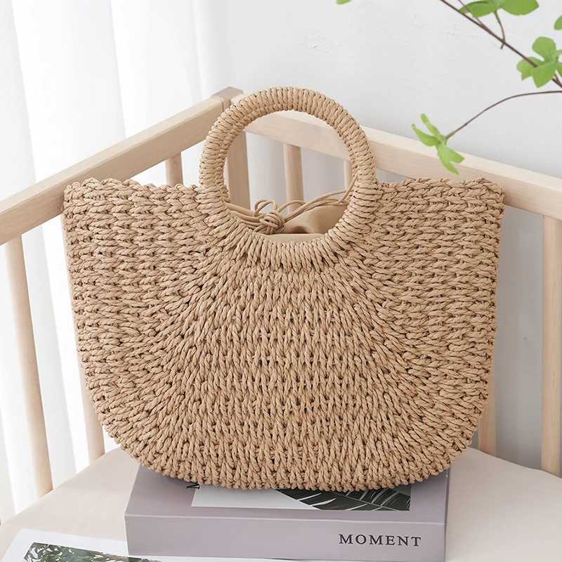 Summer Half-moon Str Bag For Women Handmade Portable Handbag Large Capacity Beach Bag Basket Woven Top-handle Bag Purse Totes Y250213
