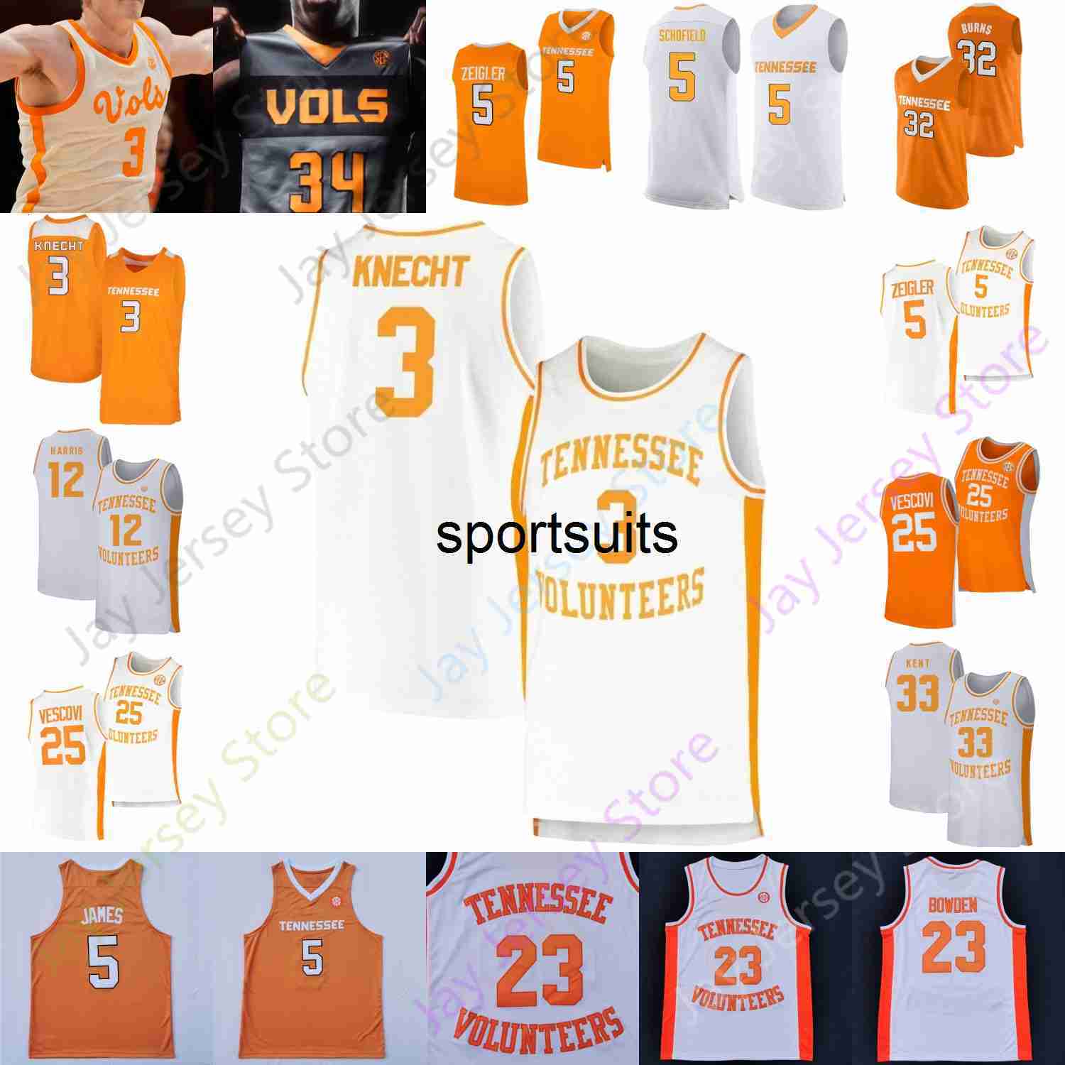 2024 Tennessee Volunteers Basketball Jersey NCAA College Dalton Knecht Jonas Aidoo Zakai Zeigler James Santiago Vescovi Gainey Key Olivier Nkamhoua