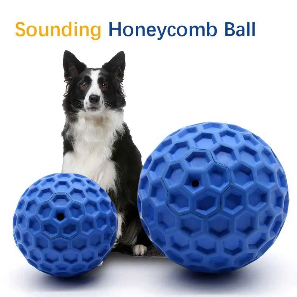 New Dog Toys Bite Resistant Interactive Throwing Sound Honeycomb Balls Natural Rubber Teething Clean Teeth Toys Pet Products Y250705