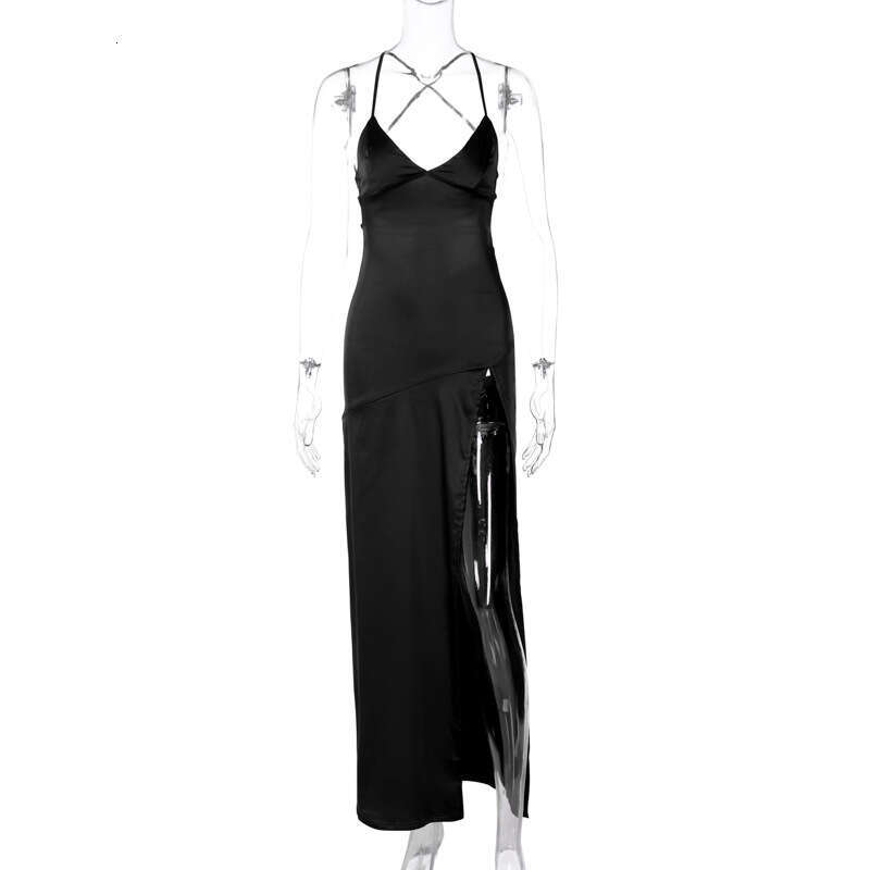 Hot selg women's spring product fashionable and sexy V-neck backless lace up slit dress wholesale 2025 new casual versatile fashion clothing
