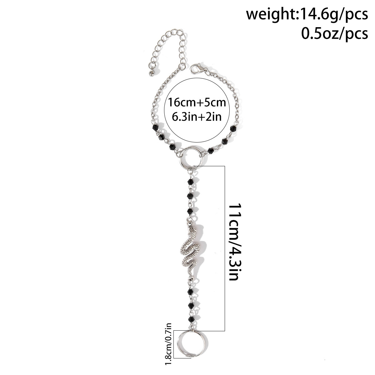 Fashion Jewelry Punk Snake Sweet Cool Finger Hip Hop Metal Crystal designer Backchain Bracelet