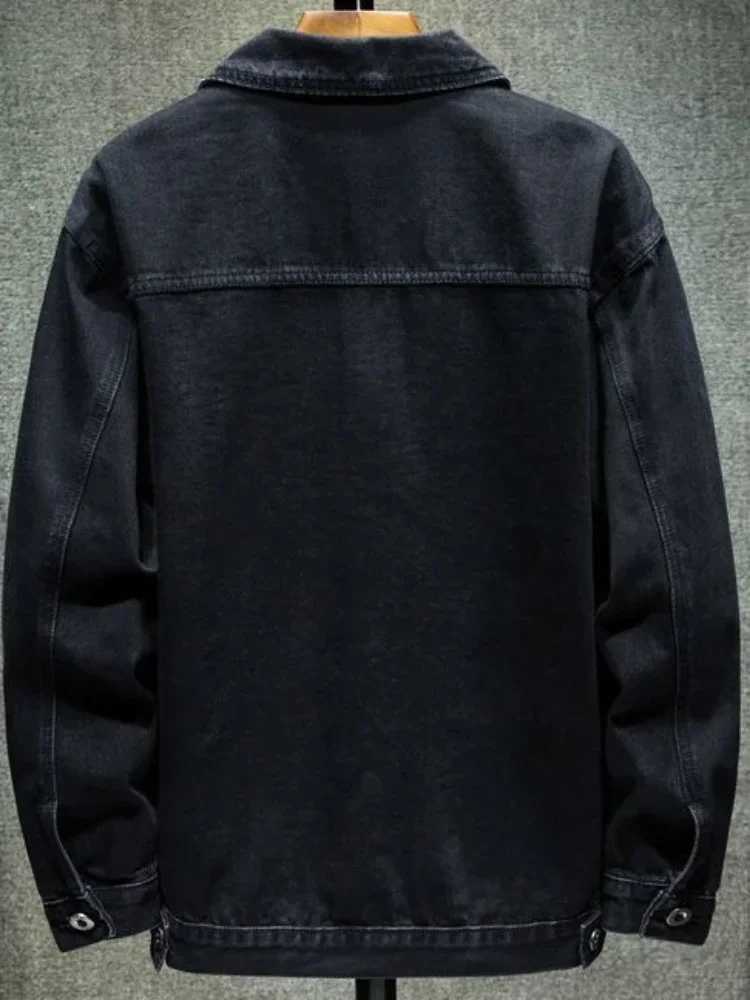 Denim Jackets Man Autumn Cargo Jeans Coat for Men Black Low Price Clothing of Fabric on Board Elatic Designer Korean Style G X250213