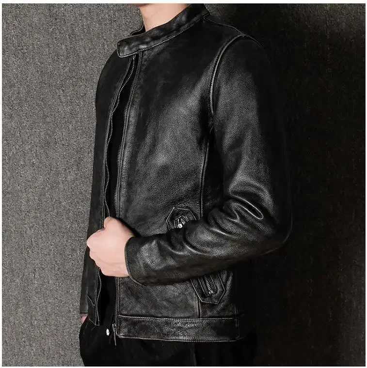 LNY Shop.7XL brand casual style cowhide jacket mens 100% genuine leather clothing. Retro leather jacket. Kuros House X250213