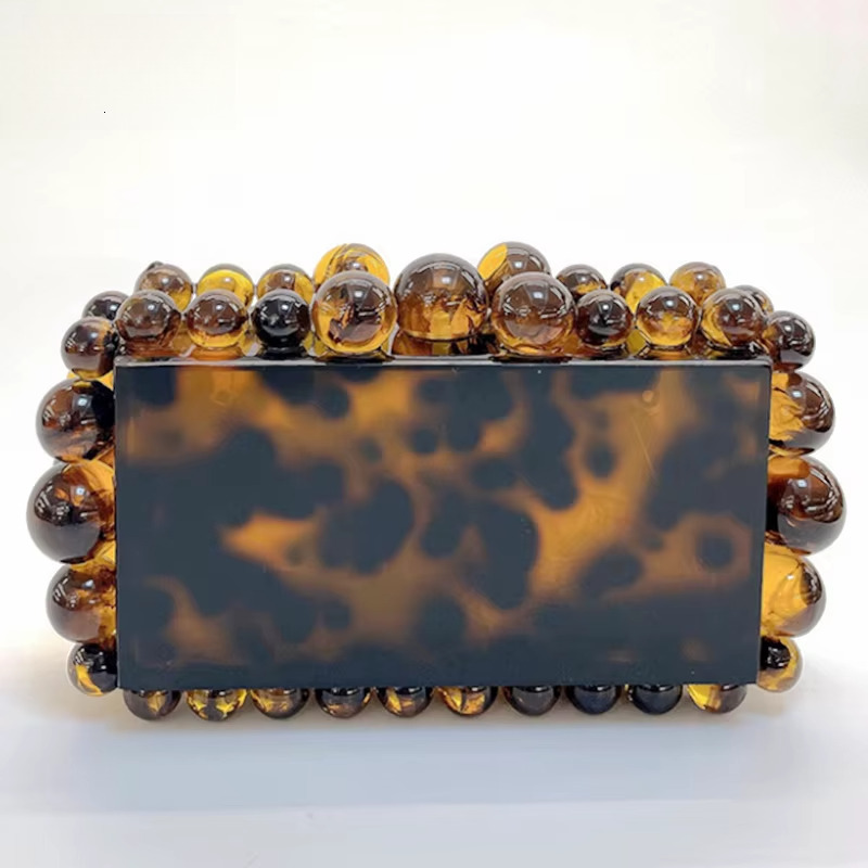 Leopard Beads Acrylic Box Evening Clutch Bag 2025 Women Designer Sequin Purses And Handbags Wedding Party Purse Clutches