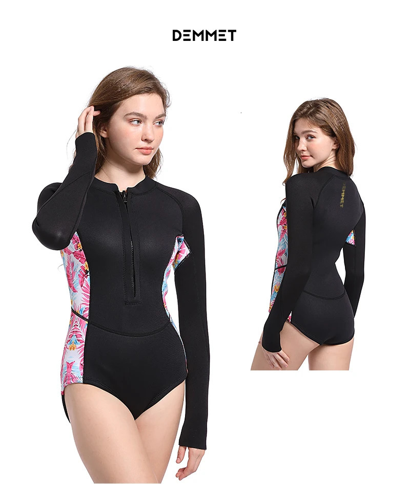 Woman Diving Bikin Suit 15mmM Neoprene Wetsuit Equipment Pink Long Sleeve Bikini Women Korean Printing Swimwear 2XL 250109