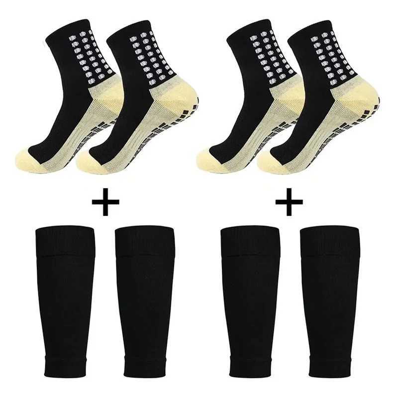 2 Pairs Non Slip Football Socks+2 Pairs Knee Pads Calf Sleeves Men Women Breathable Running Soccer Cycling Sports SocksXJ250213