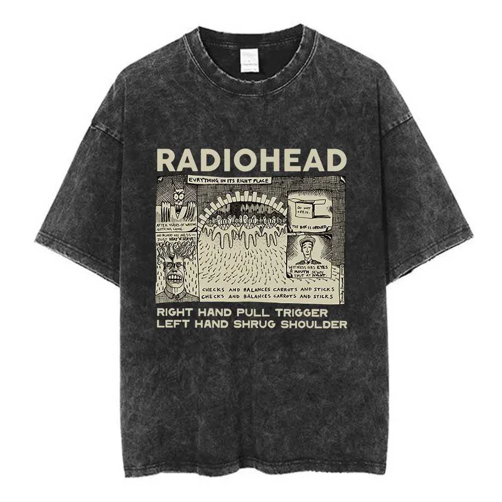 Rock Band Radiohead The Bends Vintage Washed T-shirt Men Women Fashion Hip Hop T Shirts 100% Cotton Casual T-shirts Strtwear X250213