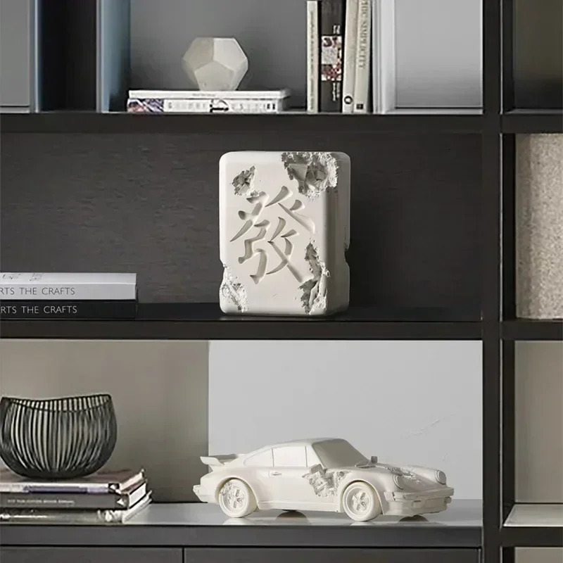 Resin Mahjong Car Pattern Artwork Nordic Mahjong Statue Abstract Art Car Decoration Sculpture Home Decoration Accessories 250206