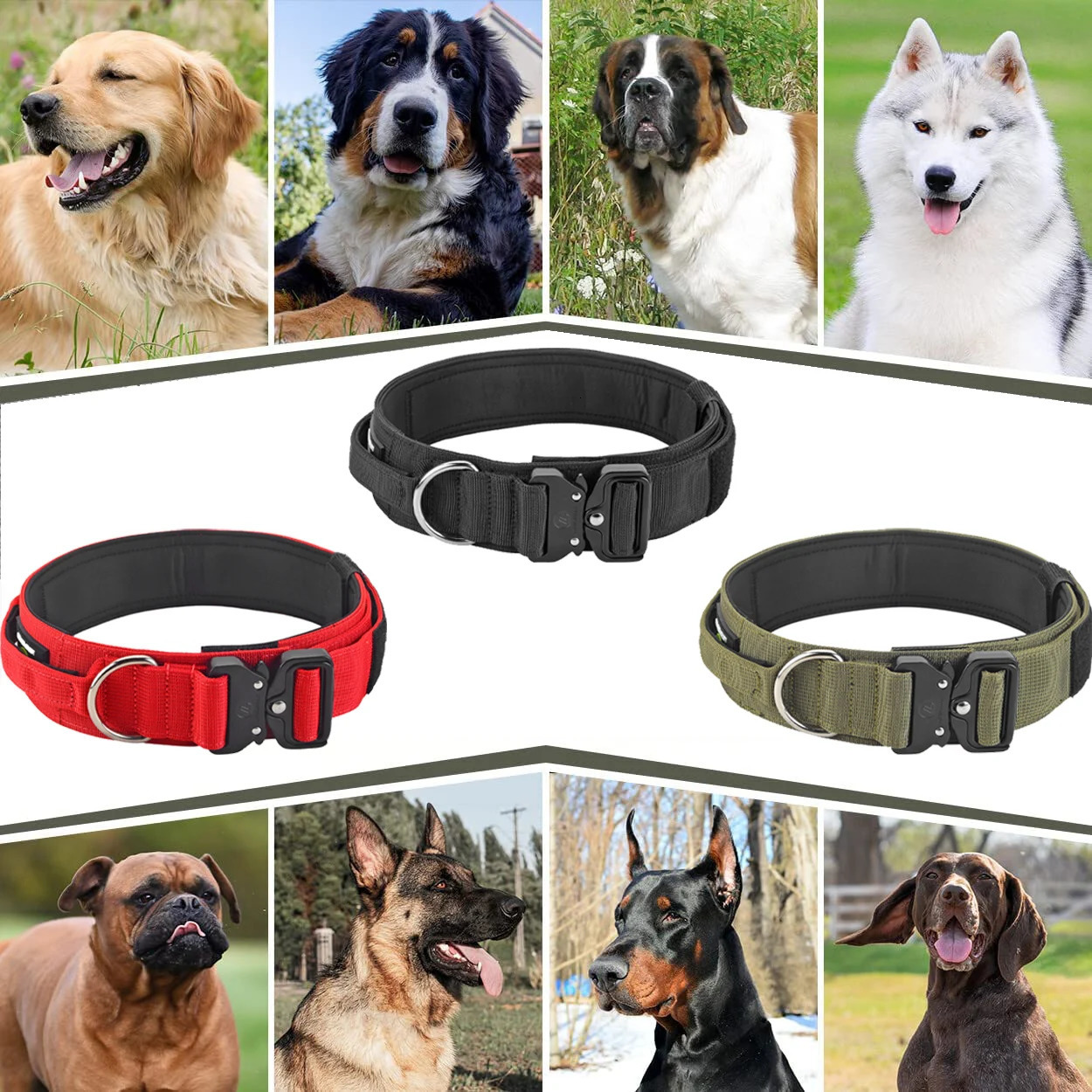 2inch Tactical Dog Collar Soft Padding Handle Metal Buckle Quick Release Nylon Durable Comfortable Big Large Dog Collar 250213