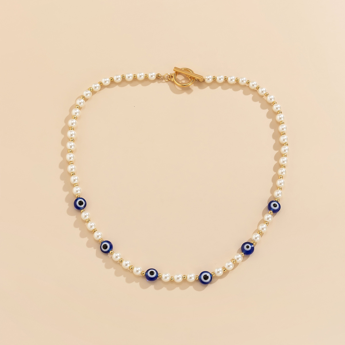 fashion Jewelry geometric minimalist OT buckle single layer clavicle chain splicing imitation pearl eye necklace