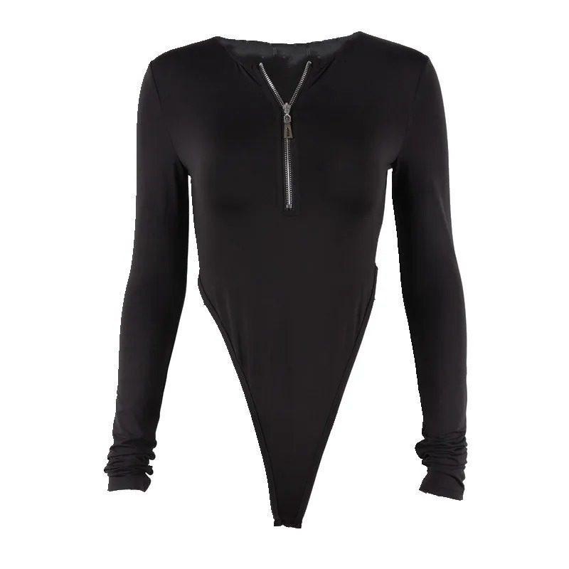 Xeemilo Sexy Zipper Solid Long Sleeve Bodysuit Y2K Women Elastic Skinny One Piece T Shirt Korean Fashion Party Bodysuits 250211