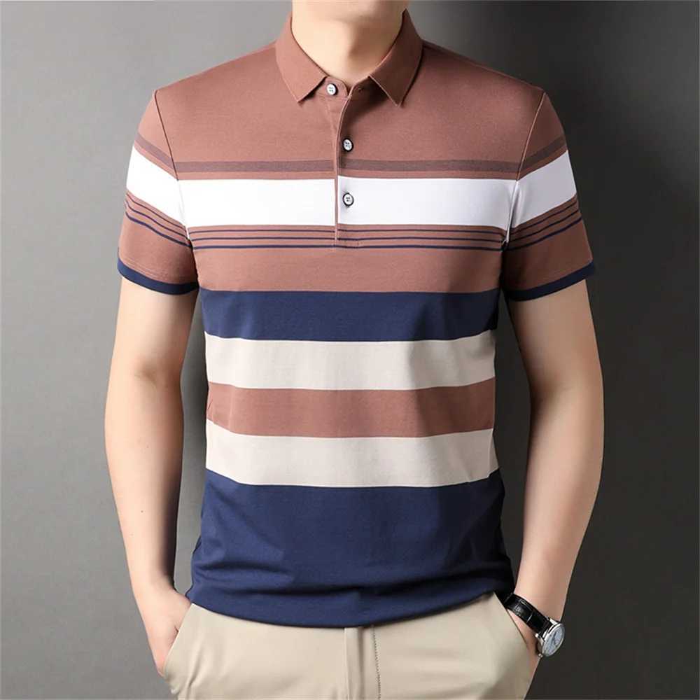 Top Grade Yarn-dyed Process Casual Luxury Polo Shirt For Men Summer Stripped Short Sleeve Fashions Tops Men Clothing Summer X250213