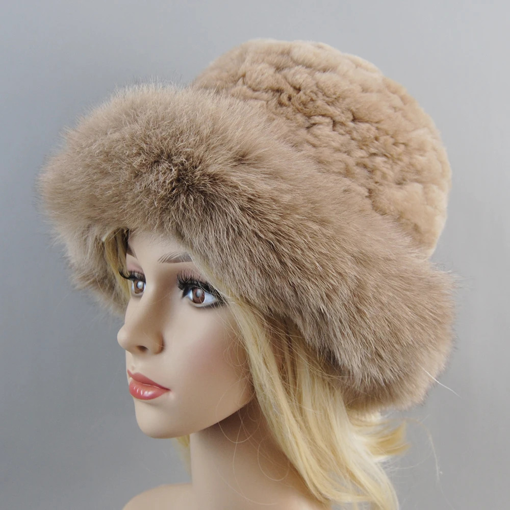 Womens Winter Hat Genuine Rex Rabbit Fur Bomber Hat Womens Winter Fox Fur Hat Beanies Warm Soft Fluffy Natural Fur Hat 250109