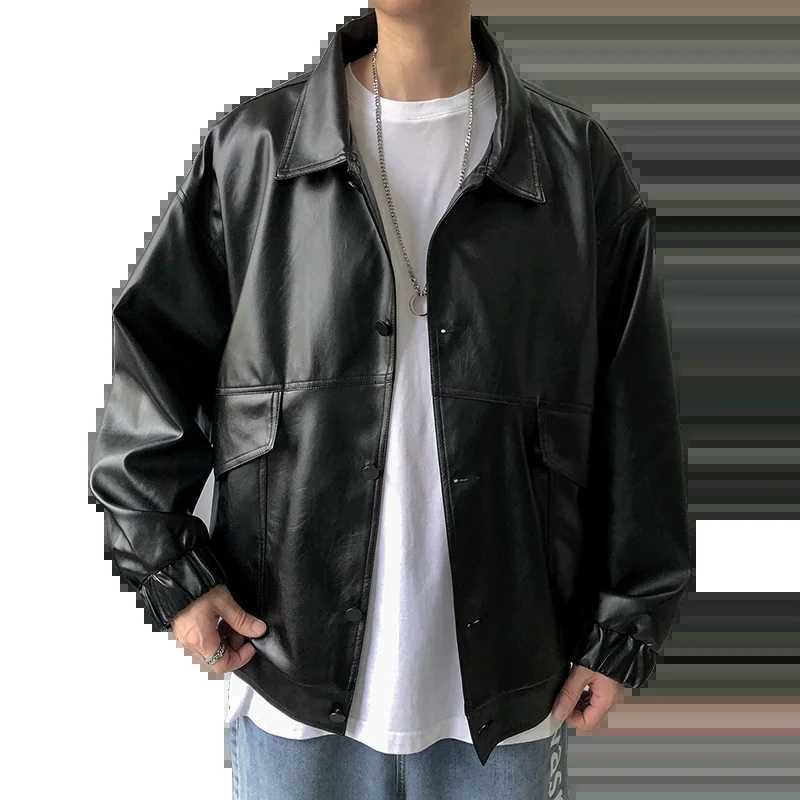 2022 Spring New Loose Soft Leather Jacket Single Breasted Jacket Men Casual Biker Jacket Men Jacket Leather Large Size XXL X250213
