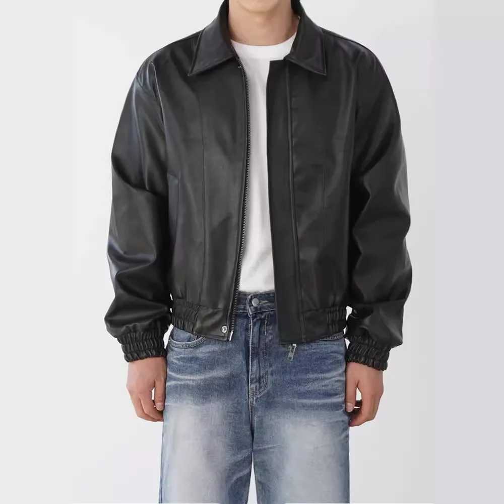 Spring Autumn Cool Oversized Short Black Soft Pu Leather Jacket Men Zipper Luxury Designer American Vintage Clothes X250213