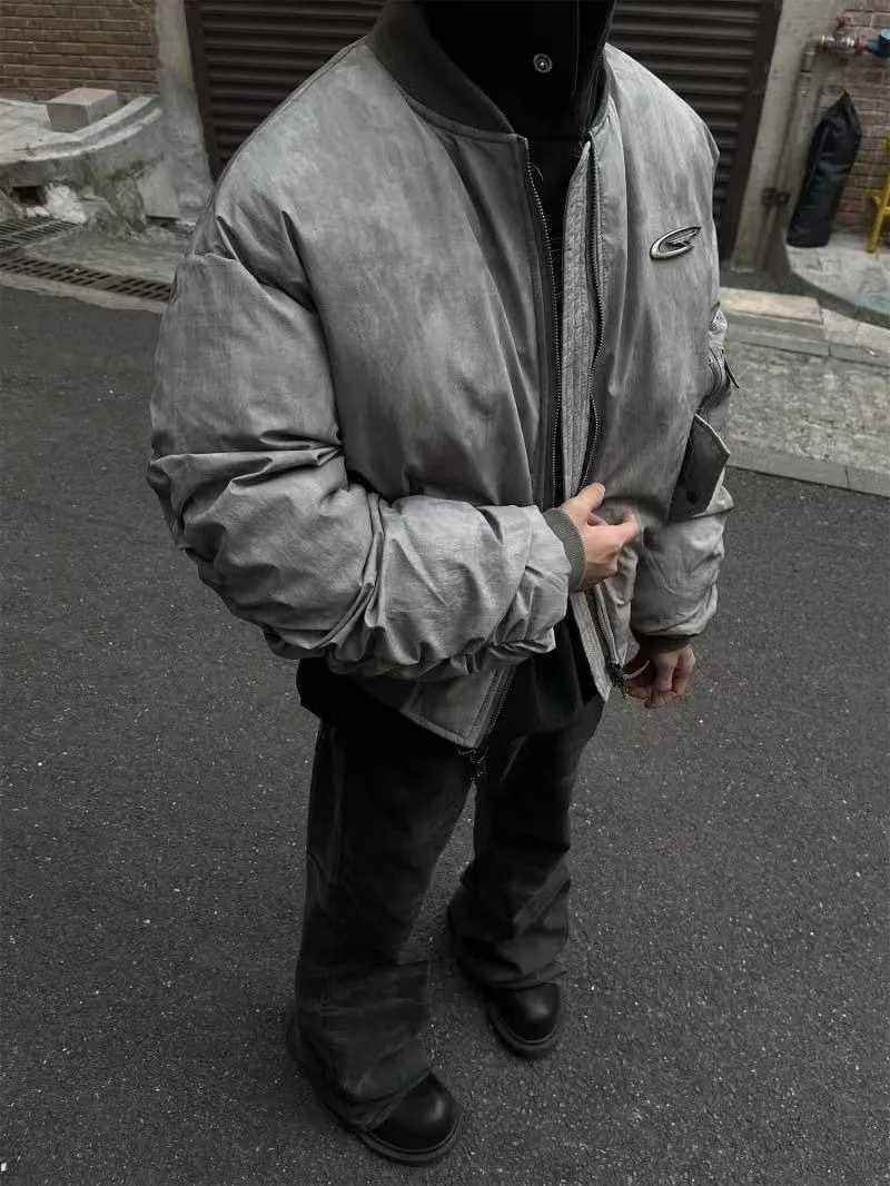 Retro wilderness style jacket with pleated design flying jacket baseball set cotton set American park hip-hop winter jacket X250213