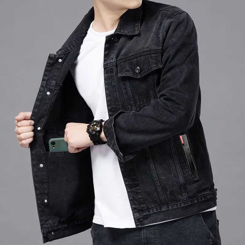 Mens apron cargo apron denim jacket mens black wool warm Lxury trend low-priced fabric Korean rock X250213