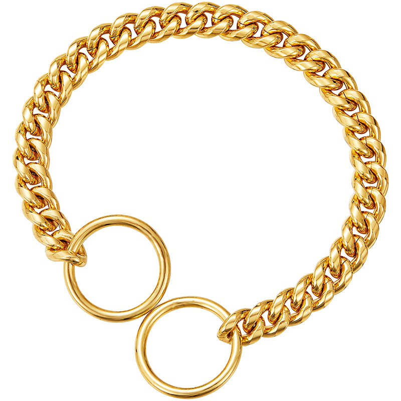 Gold Chain Dog Collar Walking Metal Chain Necklace with Secure Buckle Pet Cuban Style Collar Jewelry Accessories for Small Medium Large Dog Personaliz