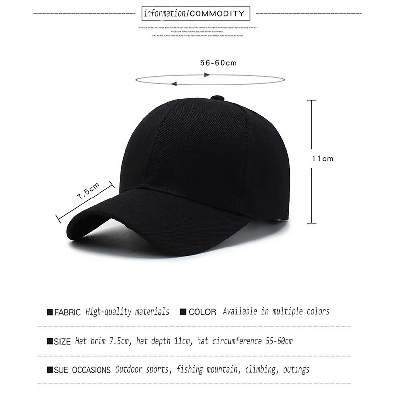 Black Cap Solid Color Baseball Cap Caps Casquette Hats Fitted Casual Gorras Hip Hop Dad Hats Men Women Unisex 250110