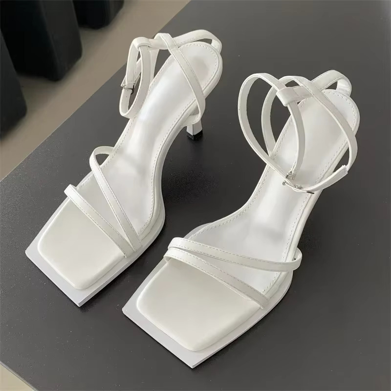 Design Hollow Out Ankle Buckle Strap Women Sandals Sexy Square Toe Summer Party High Heels Ladies Shoes Atos De Mujer