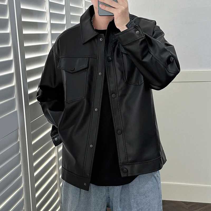 Mens Pu Leather Jackets Fashion Turn Down Collar Motorcycle Biker Suede Coats Black Loose Faux Leather Jacket Men Streetwear Men X250213
