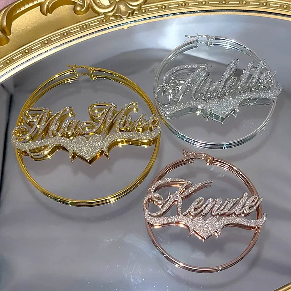 Custom Frosted Name Round Earrings Stainless Steel Personalized Customize Earring Women Jewelry Halloween Christmas Present 250114