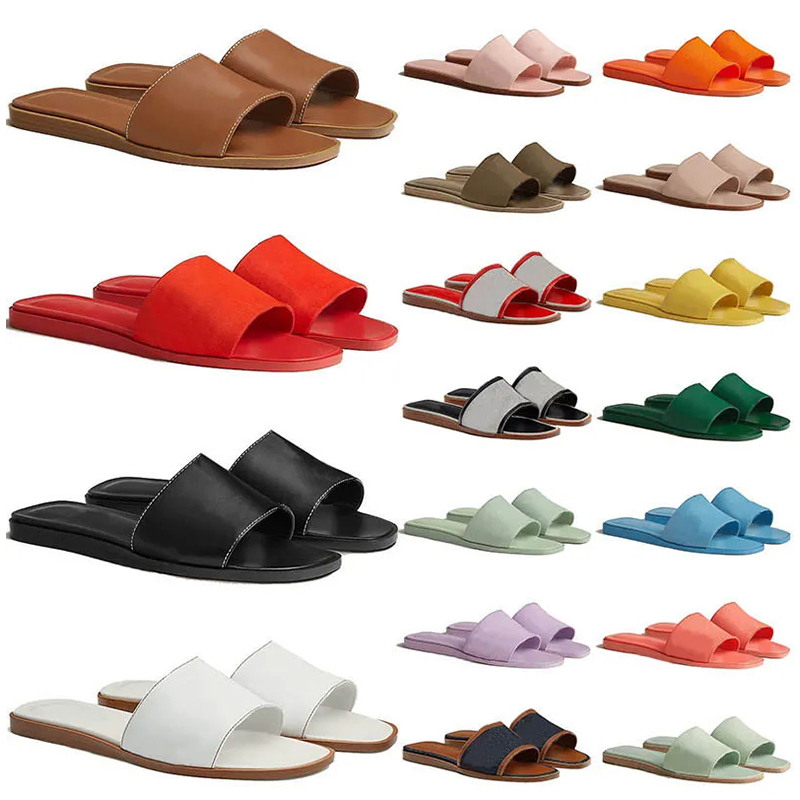 2025 Designer Women Slippers Pattern Flat Bottom Letter Sandal Slipper Flip Flops Flat Solid Slides Womens Outdoor Beach Shoes Size 35-43