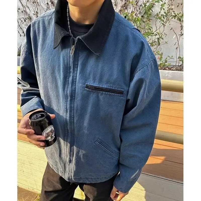 American Detroit Jacket Men Women Retro Solid Color Loose Cargo Coat Washed Cotton Casual Bomber Jacket Spring Autumn Unisex Top X250213