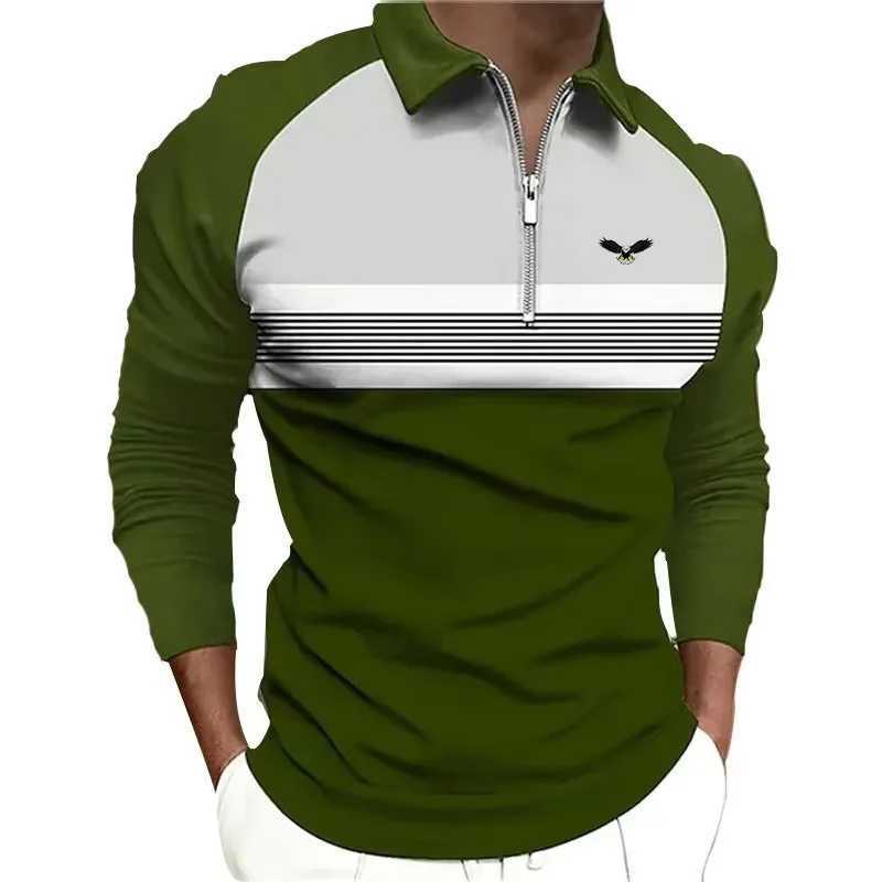 Mens polo shirt zipper shirt long sleeved shirt revolving door outdoor printed clothing fashionable mens clothing X250213