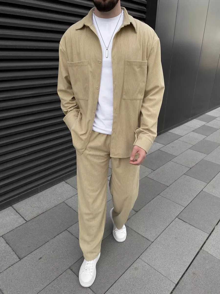 Spring and autumn 2025 new European and American mens corduroy long-sleeve jacket fashion casual and high-quality trousers X250213