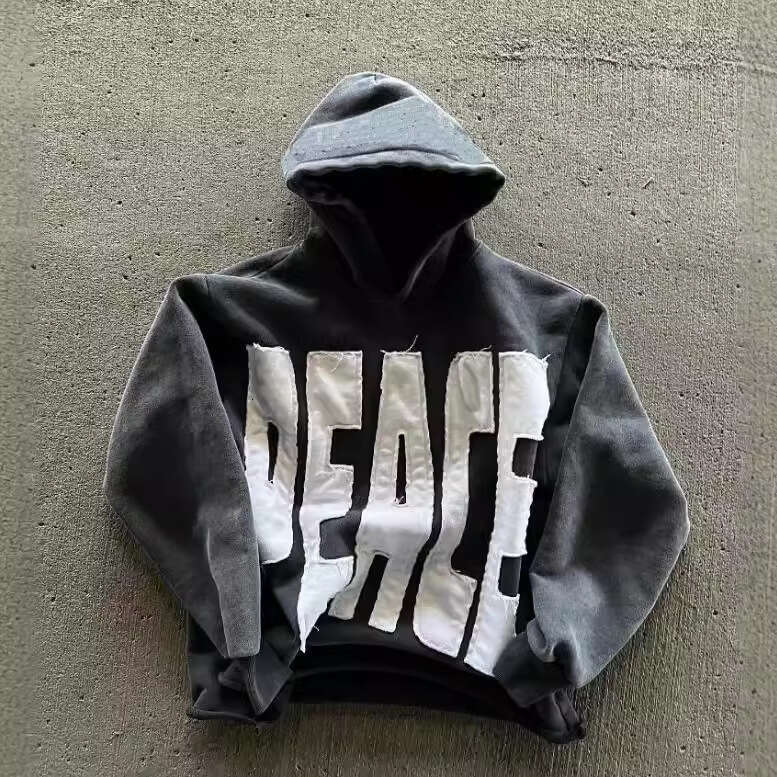 Trendy Loose Hoodie with Embroidered Letters, Long Sleeves
