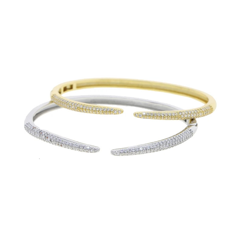 Micro Pave 5A Cubic Zirconia Spike Open Adjusted Bangle Bracelet For Women Geometric Classic Fashion Jewelry 250208