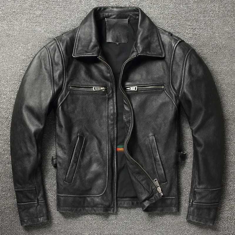 New Men Cowhide Coat Mens Genuine Leather Jacket Vintage Style Man Leather Clothes Motorcycle Biker Jackets Plus Size 134cm X250213