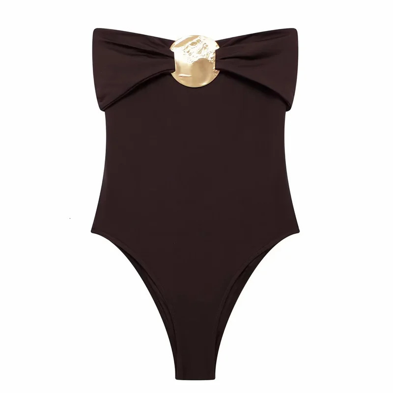 TRAF Sexy Body Woman Off Shoulder Black Bodysuit Women Strapless Bodycon Corset Backless Brown Beach Swimsuit 250211