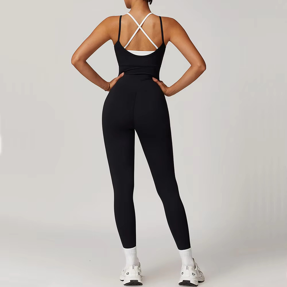 Color Blocked Gym Set Yoga Suit Back Cross Sportswear Women Sports Jumpsuit Fiess Rompers Workout Bodysuits