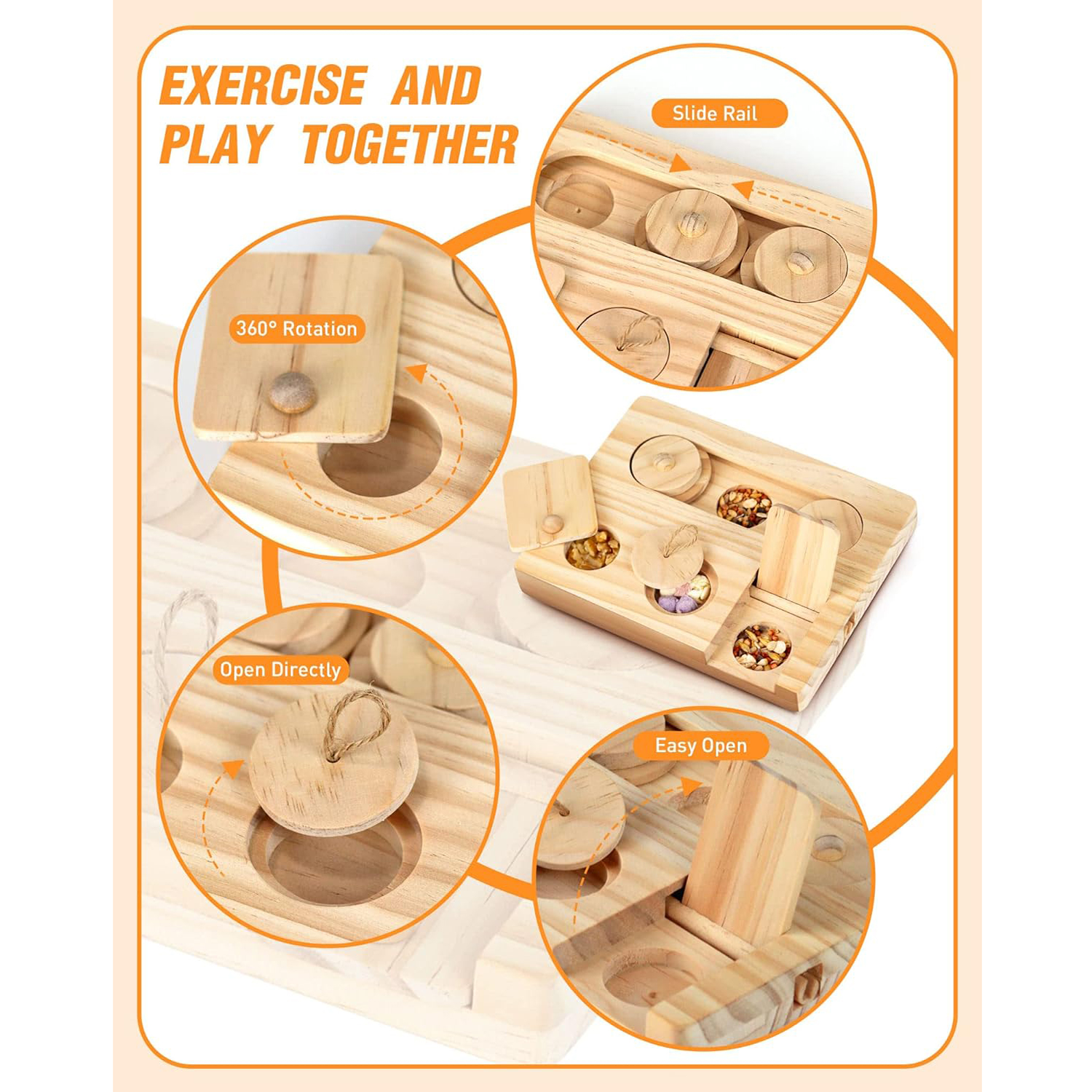 1PC Guinea Pig Foraging Toys, 6 in 1 Hamsters Wooden Interactive Enrichment Toys, Treat Dispenser for Rabbits, Bunny, Chinchillas, Rats and Gerbils