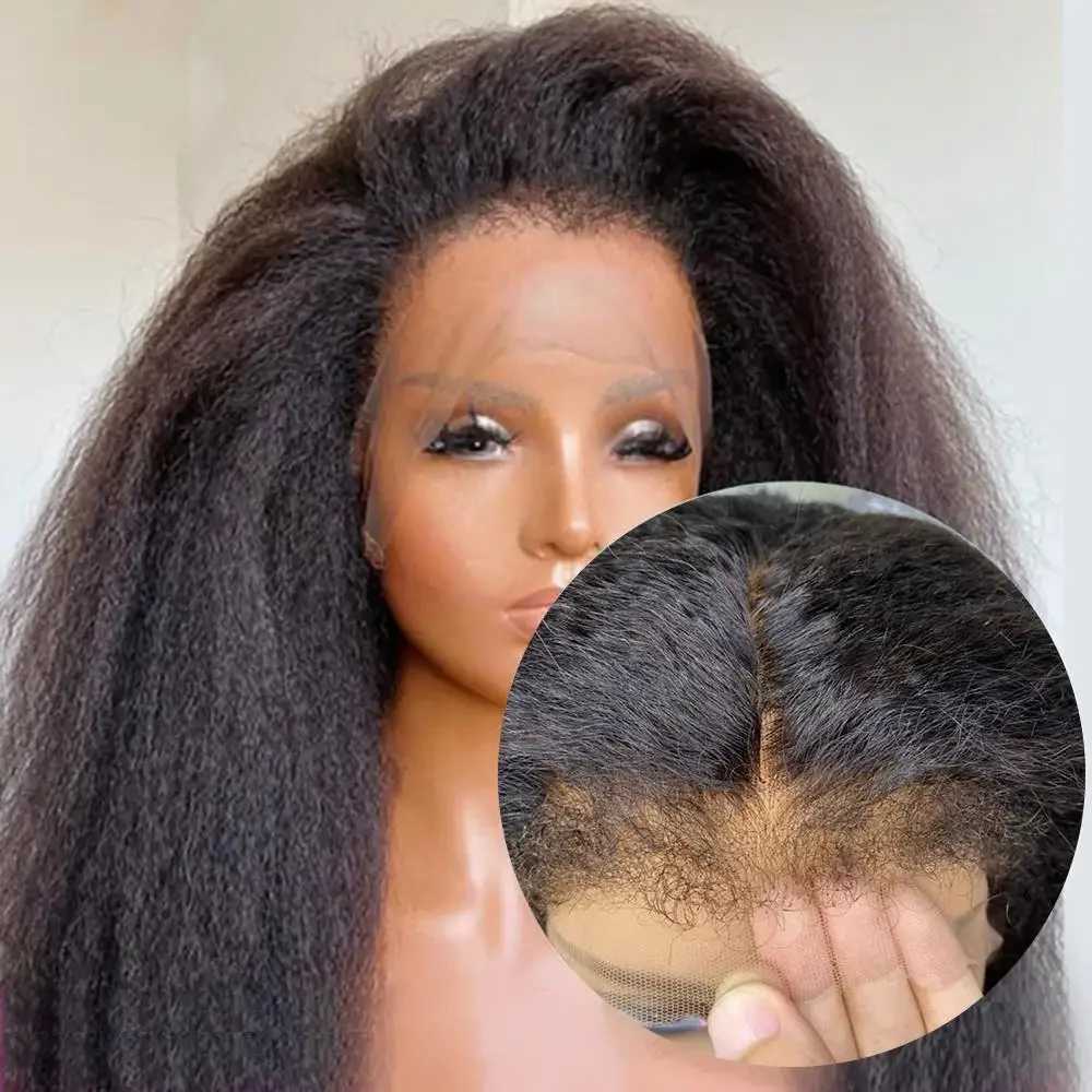 Kinky Straight 4C Kinky Edges Curly Baby Hair Wig Yaki Straight 13x6 HD Lace Frontal Wig Human Hair Transparent Lace Front WigXJ250213