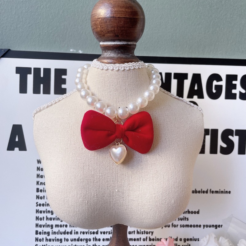 pearl dog collar with bow cat necklace collar personalized