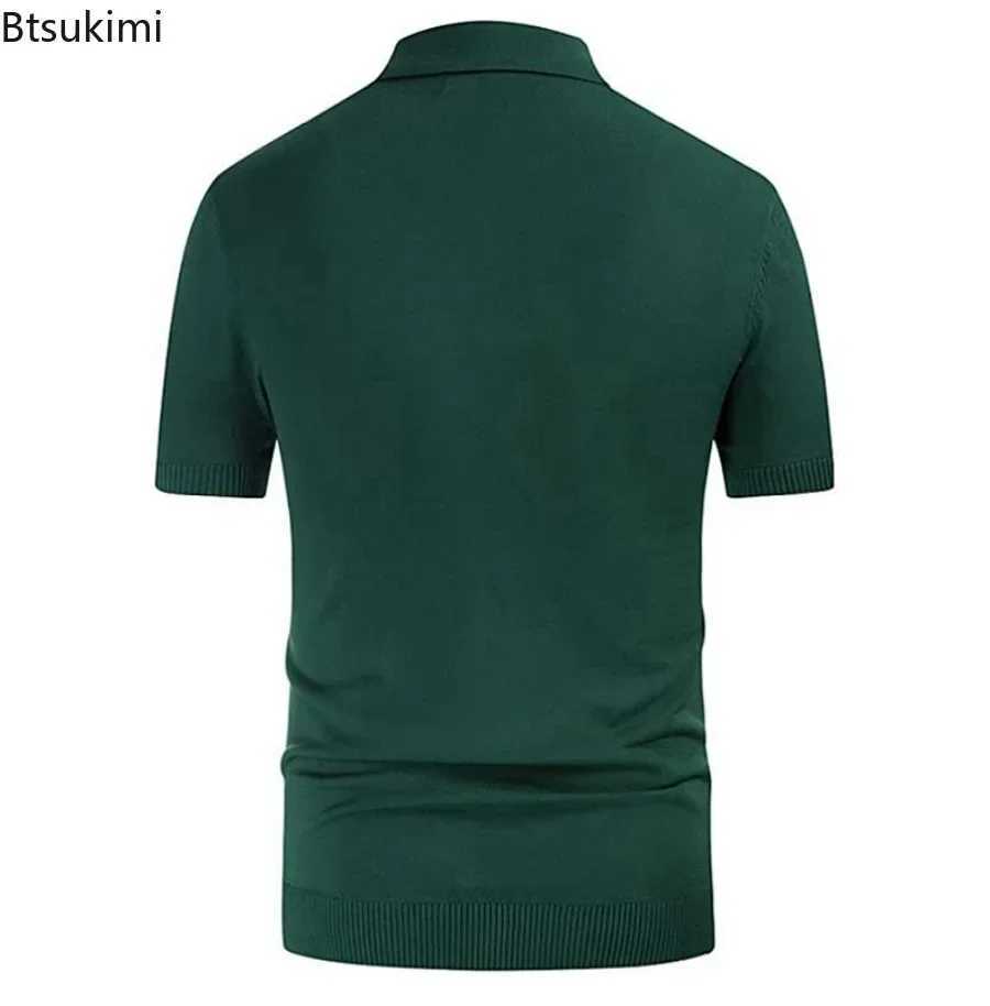2025 Spring Summer Mens Short Sleeve Polo Shirt Knitted Slim Business Cardigan Shirt Streetwear Casual Tops Mens Shirt X250213