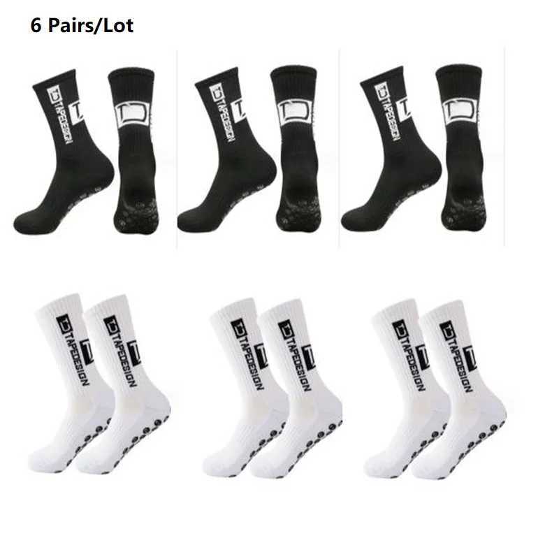 6 Pairs/Lot 2024 New ANTI SLIP Tapedesign Football Socks Mid Calf Non-Slip Soccer Sport Cycling Sports Mens Women Sock EU38-44XJ250213