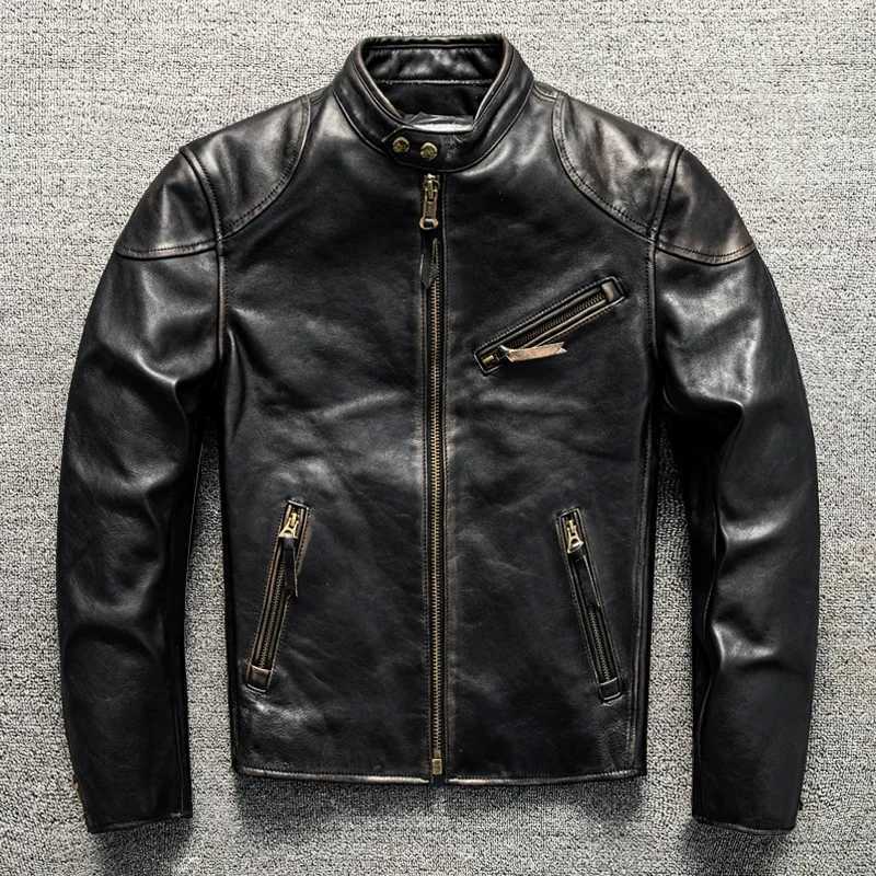 Retro Black Spring Leather Jacket Men Punk Style Plus Size 5XL Natural Horsehide Slim Fit Short Genuine Leather Coat X250213