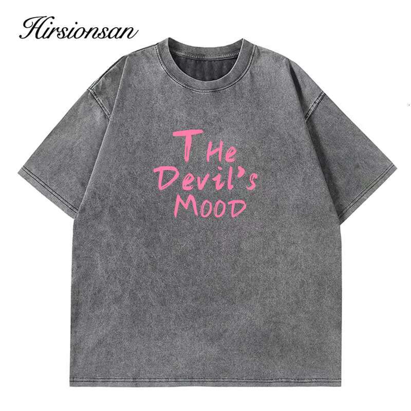Hirsionsan Acid Washed T Shirt Women Vintage Cotton T-Shirts Streetwear Soft Mineral Tees Girl Loose Letter Print Tops Y2k